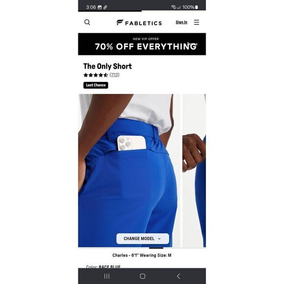 New Large Fabletics Race Blue The Only Shorts Quick Dry Stretch Casual Athletic - Picture 6 of 13